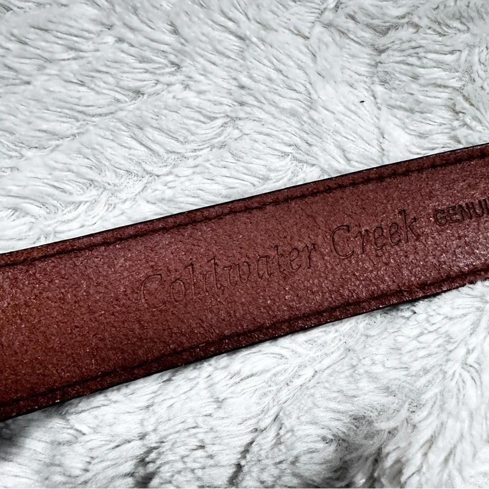 Coldwater Creek Funky BOHO Leather Brown Brass Circle Hook Belt, Adjustable  S/M